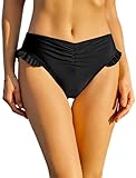 ZAFUL Women Ruffle Bikini Bottom Ruched Full Coverage Swim Briefs (0-Black,M)