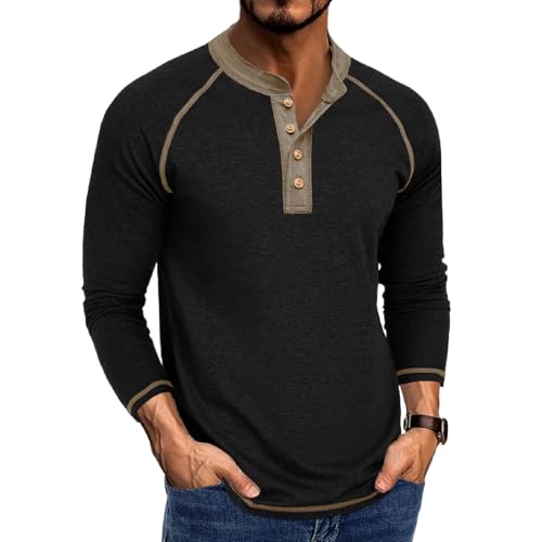 Mens Henley Shirts Long Sleeve Casual Classic Button T-Shirt Lightweight Stylish Pullover Tees Top