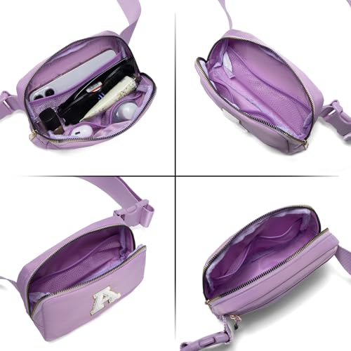 gitus birthday gifts for 8 9 10 11 12 13 year old girls personalized fanny pack crossbody bags with initial letter patch belt bag for teen girls cute trendy stuff travel essentials lavender-a