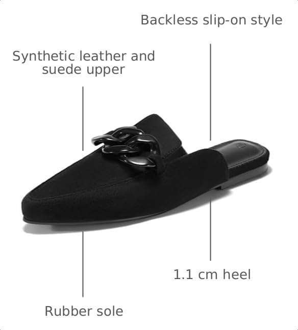 Image of Juliet Holy Womens Mules Flats Pointed Toe Backless Loafers Slip on Metal Chain Slides
