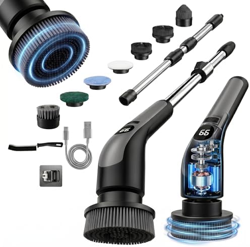LIVINGPRO Electric Spin Scrubber with LCD Display, Cordless Clean...