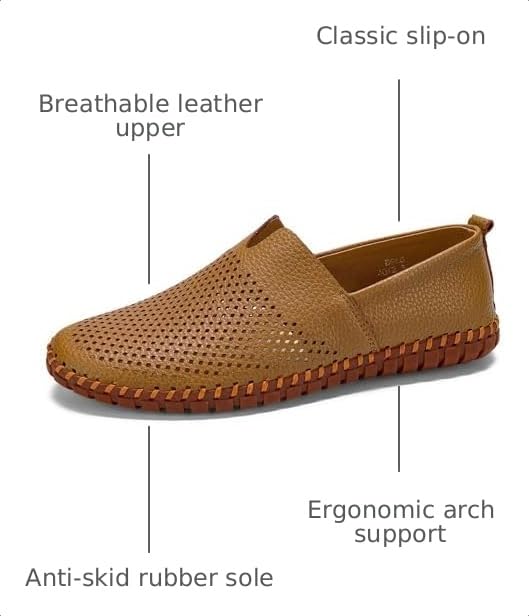 Image of Men's Genuine Leather Loafer Shoes Slip On Soft Walking Shoes Perforated Driving Shoes