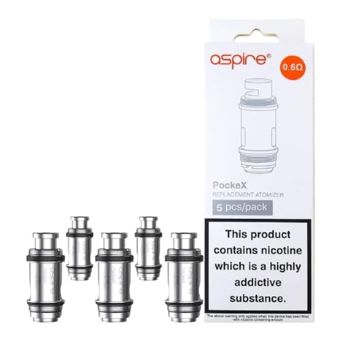 Aspire PockeX Coils - Pack of 5 Compatible with Aspire PockeX Kit Nautilus X and XS Tank - RDTL and DTL Vaping Haman Long-Lasting Performance No Nicotine (0.6 Ohm)