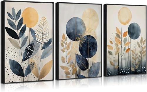 Affiche d'arbre géométrique beige et bleu TONGYINLI, lot de 3 toiles de salon 70x100 cm sans cadre
