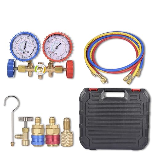 Car AC Gauge Set | Automotive AC Gauges - Refrigerant Gauges with Hoses, Adapters, 3 Way A/C Gauge Set for R134A R22 R12 R502 Refrigerant