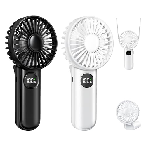 [Mini Portable Handheld Fan 2 Pack] 5 Adjustable Speeds Personal Fan with Lanyard,180° Foldable...