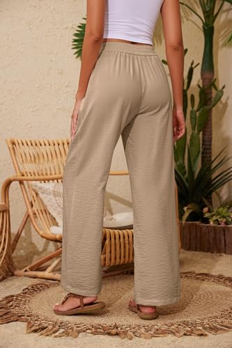 Image of KICZOY Women Flowy Pants Drawstring Waist Wide Leg Palazzo Beach Pants Loose Fit with Pockets