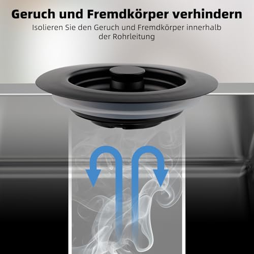 Hibbent Spülbecken Stopfen, Küche Spüle Sieb und Stopfen Combo, Edelstahl Stopfen und Sieb, Anti-Clogging, Küche Spüle Sieb Stecker, und verhindern Gerüche-Spülen Tiefe > 22mm-Schwarz