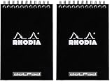Clairefontaine ES Rhodia 135039C - Bloc de notas (DIN A6, 10,5 x 14,8 cm, doble espiral, rejilla dot microperforada, 80 hojas), color negro (Paquete de 2)