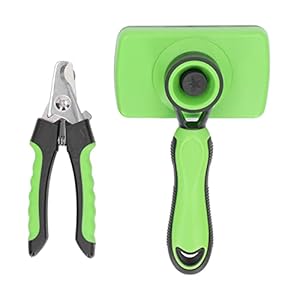 Pet Grooming Brush Nail Clippers Kit Pet Slicker Brush Comb Set, Self-Cleaning Grooming Brush with Nail Clippers for Dogs and Cats, Deshedding Tool, Hair Removal, Pet Supplies