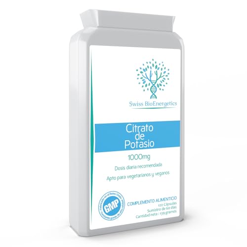 Citrato de Potasio 1000mg dosis diaria - 120 Cápsulas Veganas - Ayuda de electrolitos de alta potencia con biodisponibilidad y absorción superior - Ideal para Keto y Ayuno - Sin OGM, Lácteos ni Gluten