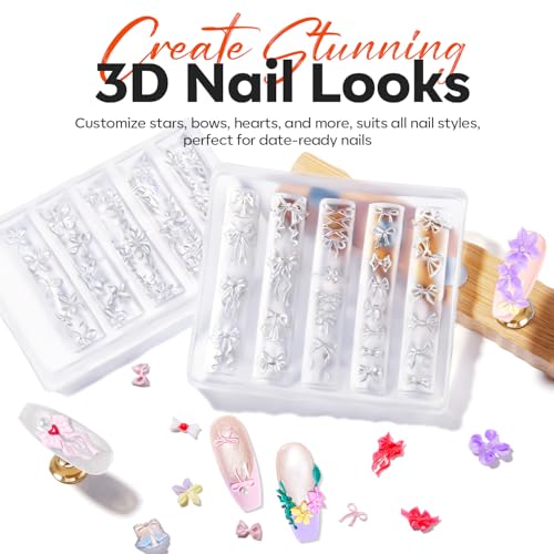 Image of modelones 3D Silicone Nail Art Molds, 3D Multiple Flower & Lace Bow Designs with Carving Pen, Easy DIY Nail Mold for Gel & Acrylic, Reusable Nail Art Tools for Beginners & Professionals