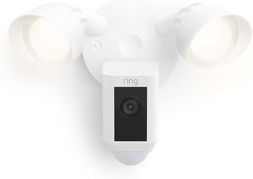 Ring Floodlight Cam Wired Plus with motion-activated 1080p HD video, White