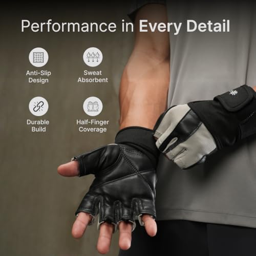 Image of CULT Fitness Training Gloves for Men & Women - Premium Grip Unisex Workout Gloves with Breathable Lycra & Half-Finger Design - Durable, Anti-Slip, Sweat-Absorbent Gym Gloves - Beige