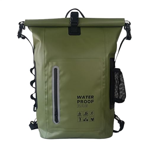 Sac étanche vert militaire unisexe avec bandes réfléchissantes pour aventures en plein air