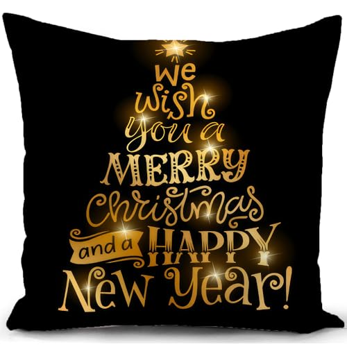 HUASHUZI Christmas Cushion Covers Xmas Decorations Throw Pillow Cover Black Stag Deer Set of 4 Christmas Decor for Party Family Home Sofa Livingroom 18x18 Inch (45x45cm) - Image 3