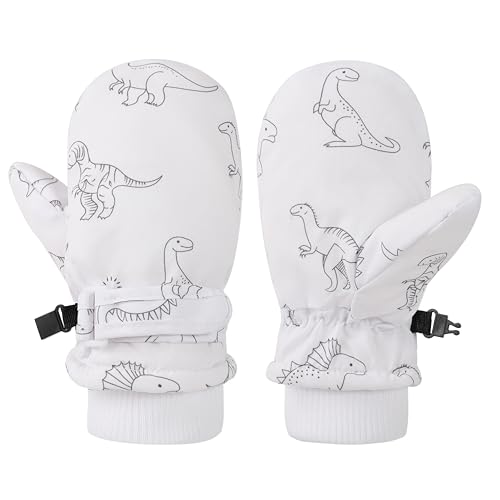 Image of Urban Virgin Toddler Waterproof Outdoor Infant Mittens Baby Winter Gloves Dino Cuffed Warm Fleeced Kids Ski Gloves For Teens