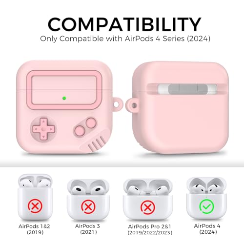 Image of TRONWIN AirPods 4 Case, Silicone Game Design 2024 Case for Apple AirPods 4 Generation with Active Noise Cancellation, Cute Case Cover for AirPod 4 Gen for Women /Men (Pink)
