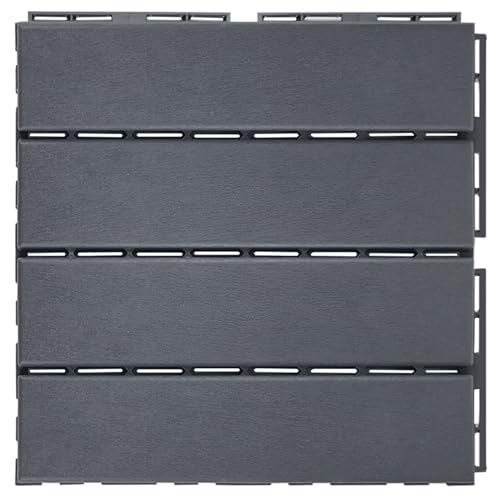 10 Pack Plastic Interlocking Deck Tiles, 12"x12" Waterproof Outdoor Flooring All Weather Use, Patio Floor Decking Tiles for Porch Poolside Balcony Backyard, Dark Grey