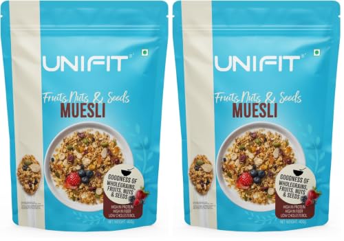 Image of Unifit Fruits, Nuts & Seeds Muesli | High Fiber & Protein-Rich | No Added Sugar | Healthy Breakfast Cereal | 400g Pack (Pack of 2)