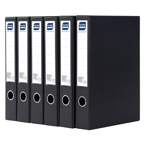 JIDHUHI A4書類整理 ファイルボックス 折りたたみ式 マグネット開閉式 紙製+PVCレザー ブラック 5cm 収納ボックス オフィス 学校 家庭用 6個セット 省スペース (ブラック（奥行き5cm）)