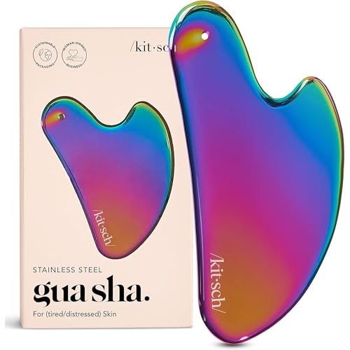 Kitsch Stainless Steel Gua Sha Facial Tools - Lymphatic Drainage Massager for Face & Chin, Jawline Shaper, Double Chin Reducer, Guasha Tool for Face Massager, Skin Care Tools - Irridescent