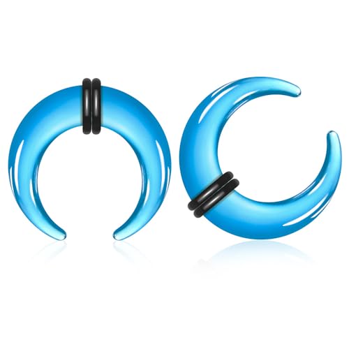 BOKABOO 2Pcs Glass Septum Stretching Kit Set - C Shape Pincher Tapers with O-Rings, Ocean Blue, 8g Buffalo Septum Retainers Rings for Nose & Ear Piercing Jewelry