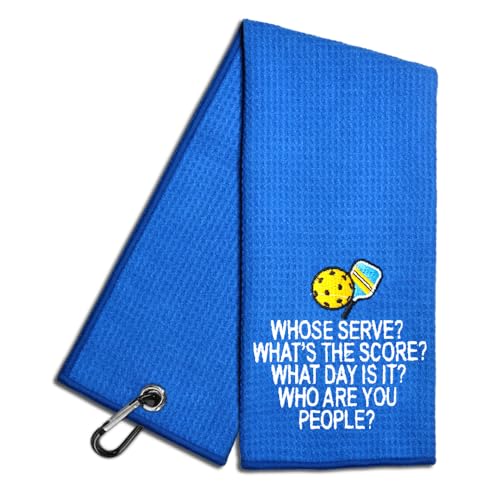 WUUCKOO Whose Serve What's The Score Embroidered Pickleball Towel with Clip, Golf Accessories for...