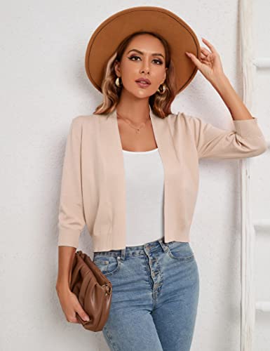 Image of GloryStar Women s 3 /4 Sleeve Cropped Cardigan Sweaters Open Front Knit Short Bolero Shrugs Beige XXXL