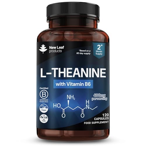 L Theanine Enriched with Vitamin B6 - High Strength L-Theanine Capsules 400mg Natural Nootropics from Green Tea - 120 Vegan Capsules - Made in The UK Supplements by New Leaf