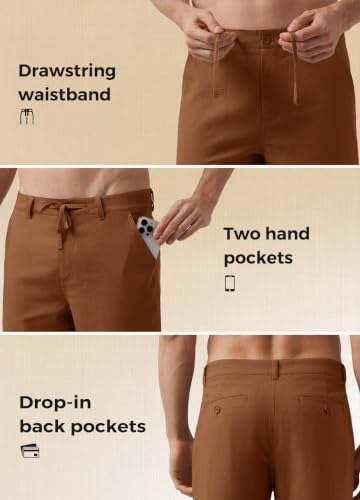 Image of Willit Men's Linen Pants Casual Lightweight Drawstring 29 inch 30 inch 32 inch