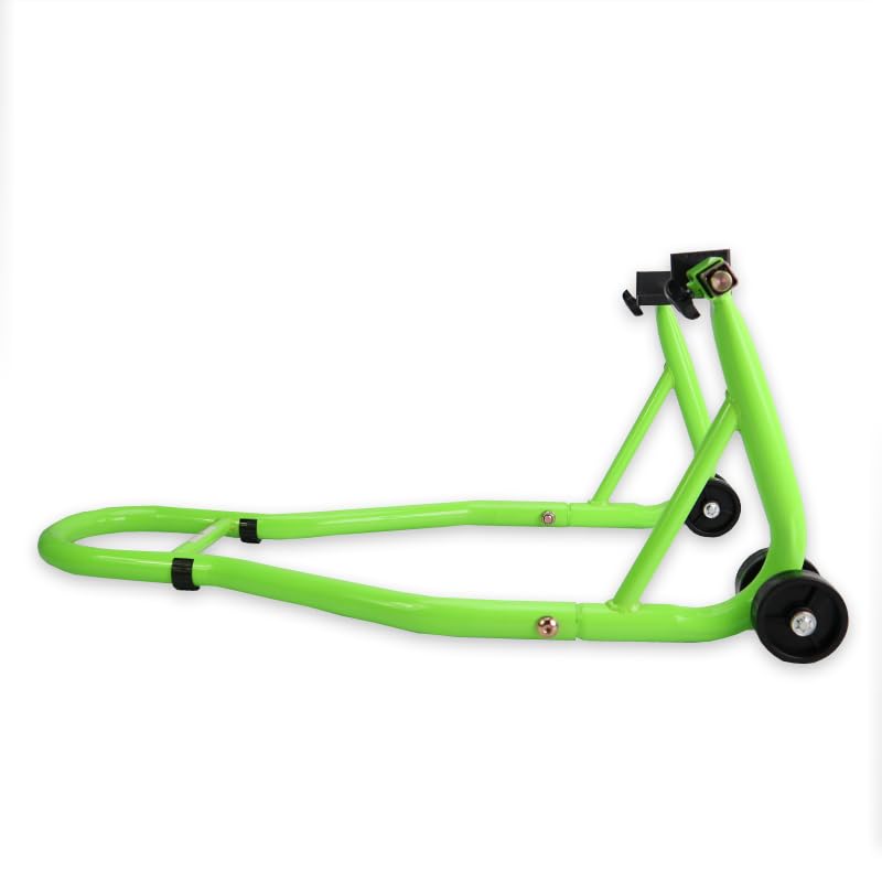 Béquille lève-Moto d'atelier avec Supports pour Roue arrière à Patins (Prise sous Bras oscillant) - Vert