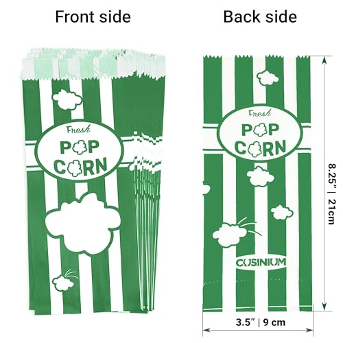 Image of CUSINIUM 1oz Emerald Green Paper Popcorn Bags (100-pack) - Carnival Theme - Customizable