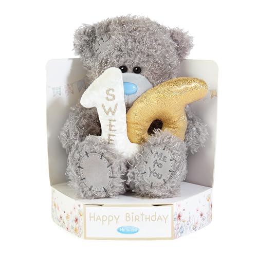 Me to You Tatty Teddy 16th Birthday Plush 15cm-High Bear On Luxury Gift Plinth - Official Collection Grey