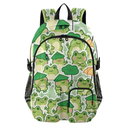 Mochila de viaje para laptop de 17.5 pulgadas con diseño de rana verde