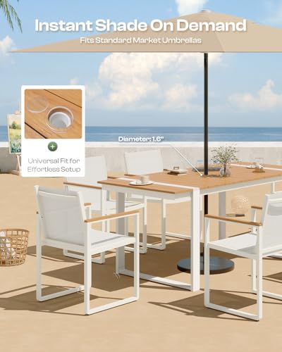 Image of Outdoor Dining Table for 6, HDPS+ Aluminum Patio Dning Table | Sturdy U-Shape Leg, Size: 67.4 inchL*32.3 inchW*29.6 inchH