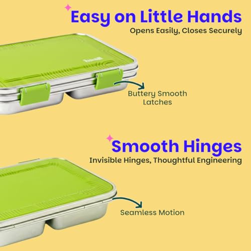 Image of Basil Bento Neo Classic 2025 - New & Improved, 1000ml 3-Compartment Stainless Steel Lunch Box for Adults, Teens & Kids | Leak-Proof & Easy to Open Tiffin for Office, School, College - Matcha