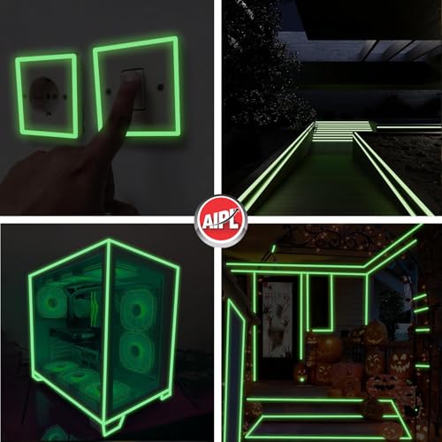 Image of AIPL Glow in The Dark Tape 20MM x 16.40 Feet Green Luminous Phosphorescent Tape for Night Visibility Safety Marking Stairs Steps Walls Theater Stages & Exit Signs