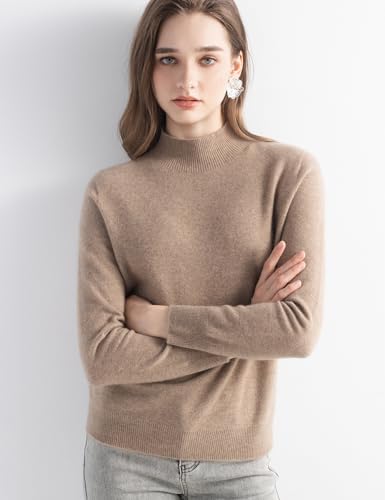 Women's 100% Pure Cashmere Sweater Mock Neck Long Sleeve Warm Leisure 2025 Fall Winter Knit Pullover2
