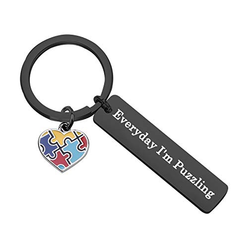 HOLLP Funny Autism Keychain Everyday I'm Puzzling Keychain Autism Awareness Gift Puzzle Piece Keychain