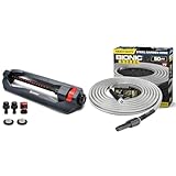 Eden 96213 Oscillating Sprinkler & Bionic Steel 50 Ft Metal Garden Hose Bundle | Turbo Drive Motor Sprinkler Covers 3,600 sq ft & 304 Stainless Steel Hose