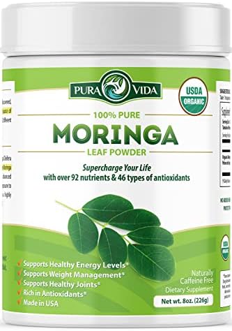 PURA VIDA MORINGA Powder Organic Single Origin – Premium 100% Leaf Powder, USDA Organic Moringa Oleifera, Moringa Leaf Powder – Perfect for Smoothies & Recipes. 8 oz.