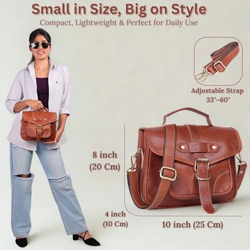 Small Genuine Leather Crossbody Bags for Women, Brown Leather Purse Satchel Bags for Women, Cute Saddlebag Messenger Crossbodies Vintage Purse Handbag for Ladies Holds Phone, Cards, & Keys2