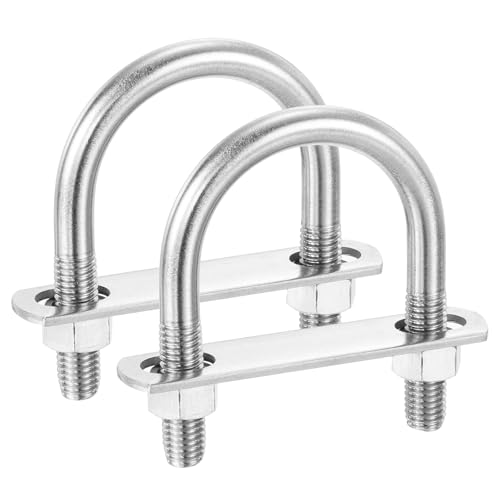 Image of PATIKIL Round U-Bolts, 2 Pcs 2.36 inch(60mm) Inner Width 96mm Length M12 with Nut Plate Washer 304 Stainless Steel Round Bend U-Bolts for Boat Trailer Axle Sailboat