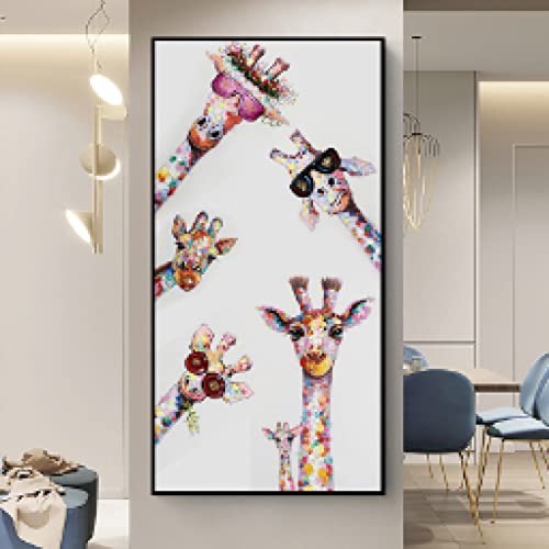 Affiche Girafe Famille style graffiti peinture sur toile 60x120cm