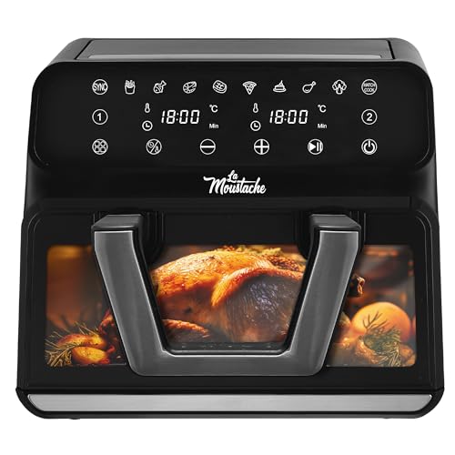 La Moustache - Freidora de Aire 9L | 1700W con E-Book de Recetas, Air Fryer Digital/Táctil con Cesta Convertible 2 en 1, 10 Programas, Regulación de Temperatura y Tiempo (TwinFry)