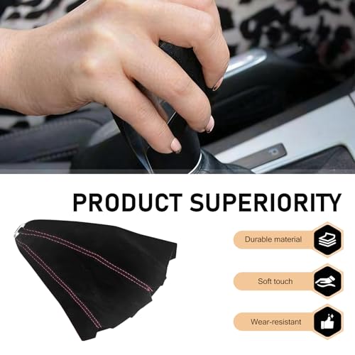WZP Car Shift Boot Cover, Suede Leather Car Gear Cover, Trimmable Gear Shifter Boot Sleeve Protector, Universal Car Interior Accessories for Manual Auto Shifter Vehicles (Black & Red Line)