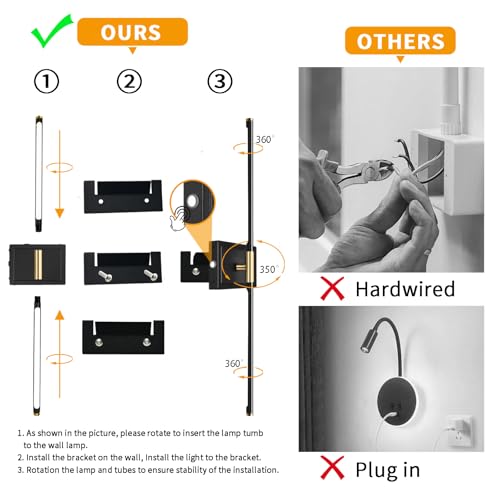 Image of Wall Sconces Set of 2 Battery Operated, 8000mAh USB Rechargeable Wall Sconce with Remote Control, 360Rotate Dimmable 3000K-6000K LED Dimmable Picture Lamp for Living Room, Bedroom, Hallway (28inch)