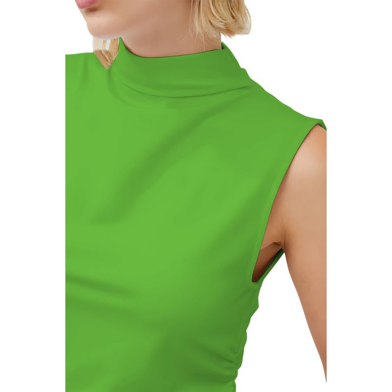 Polo elástico para mujer Prime fashions verde azabache camiseta cuello tortuga sin mangas casual S M 4