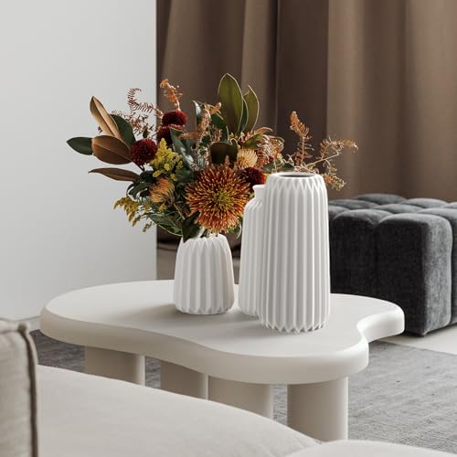 3PCS Vase Décoratif en Céramique Côtelé Blanc - Centre de Table, Décoration Maison, Style Nordique (L: Hauteur 20 cm) – Image 6